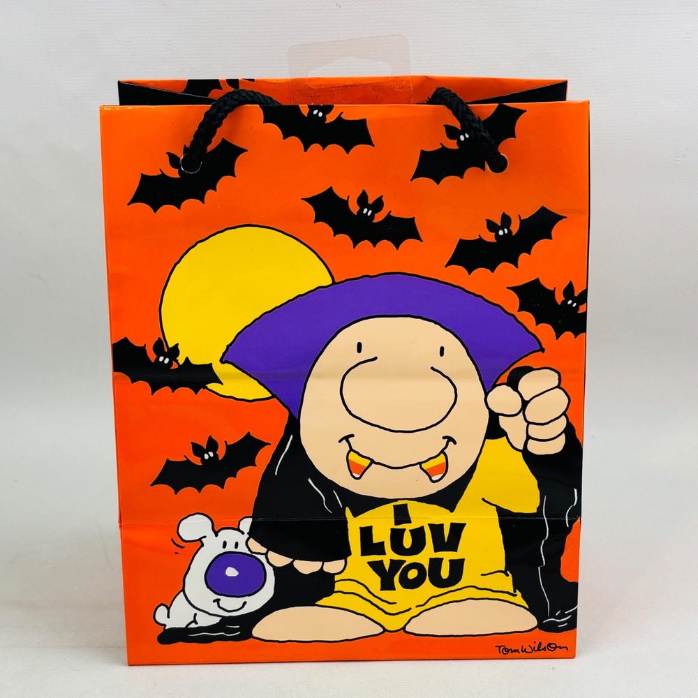 Vintage Ziggy Halloween Gift Bag Tom Wilson Vampire I Luv You Bats Orange Black